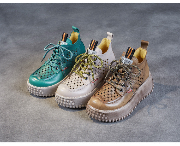 Chaussures Compensées en Cuir Véritable