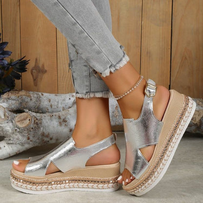 Sandales Compensées Femme Brillantes