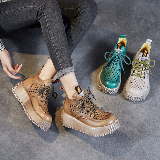 Chaussures Compensées en Cuir Véritable