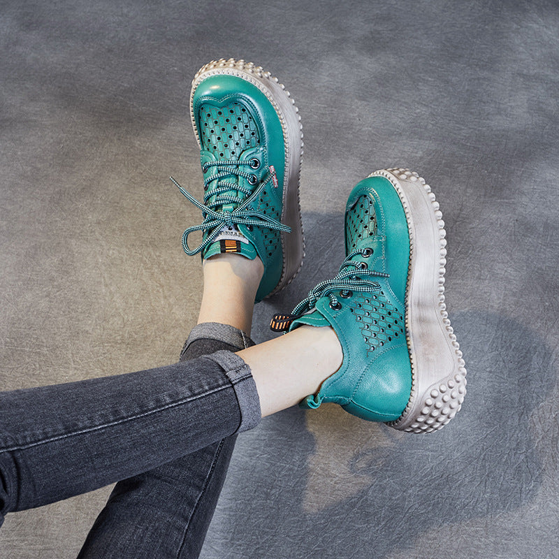 Chaussures Compensées en Cuir Véritable