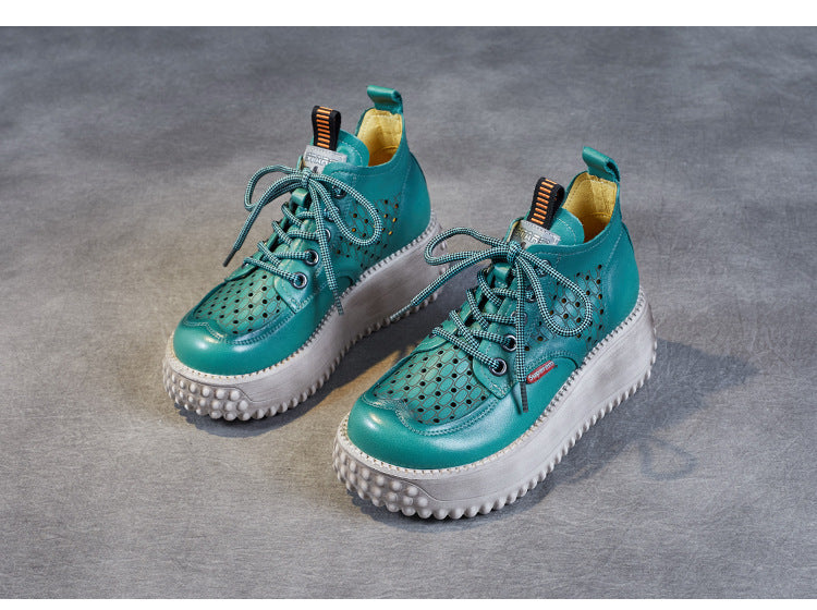 Chaussures Compensées en Cuir Véritable
