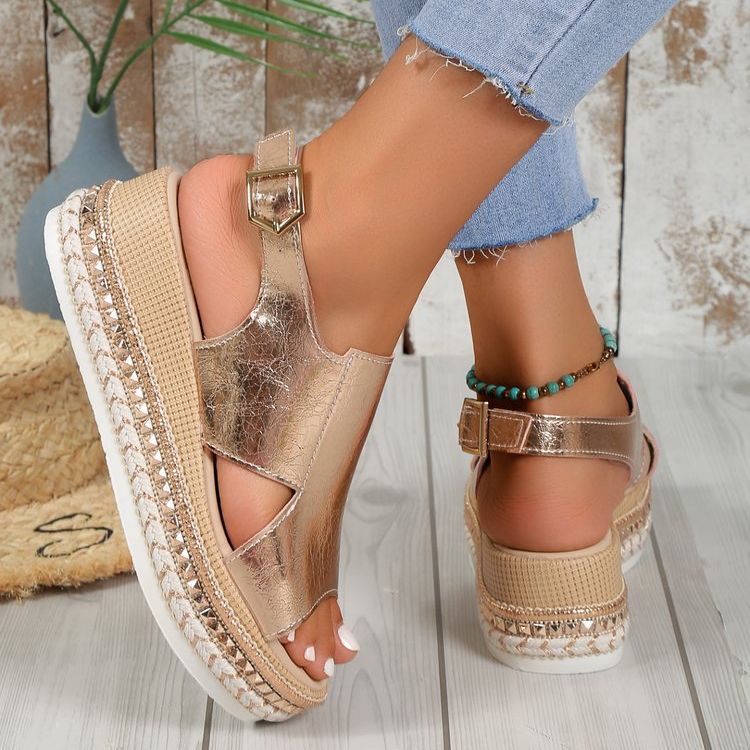 Sandales Compensées Femme Brillantes