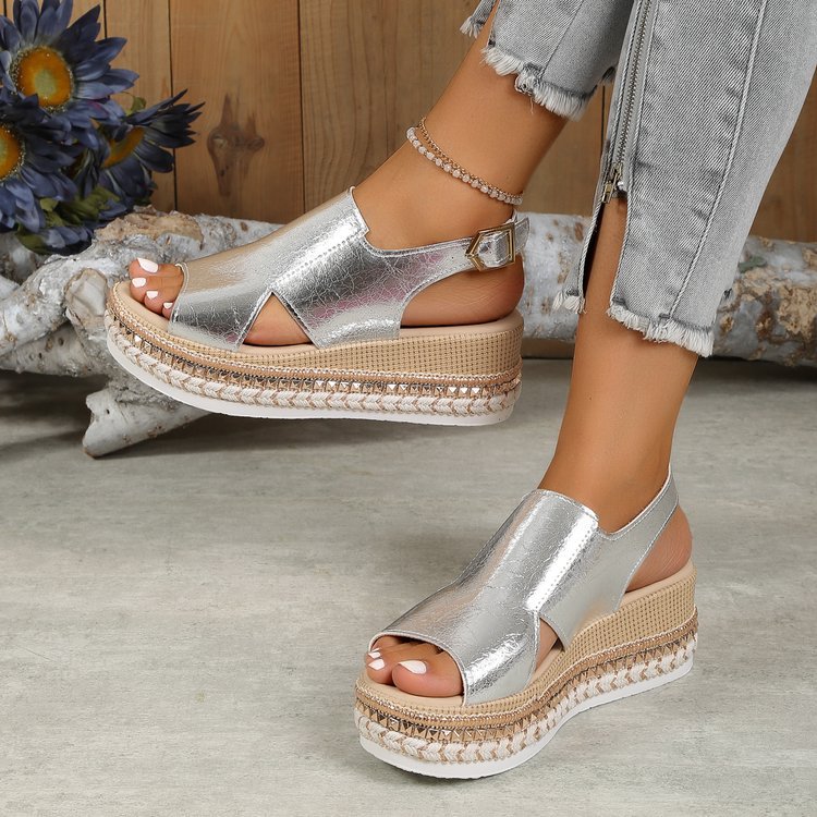 Sandales Compensées Femme Brillantes