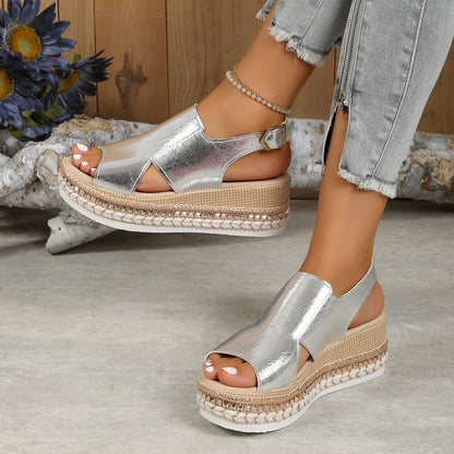 Sandales Compensées Femme Brillantes